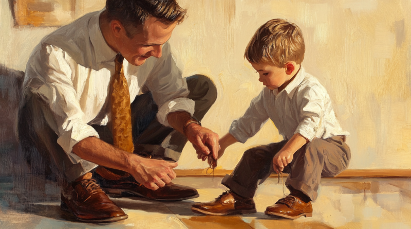 Los zapatos de papá — y el niño que intenta calzarlos
