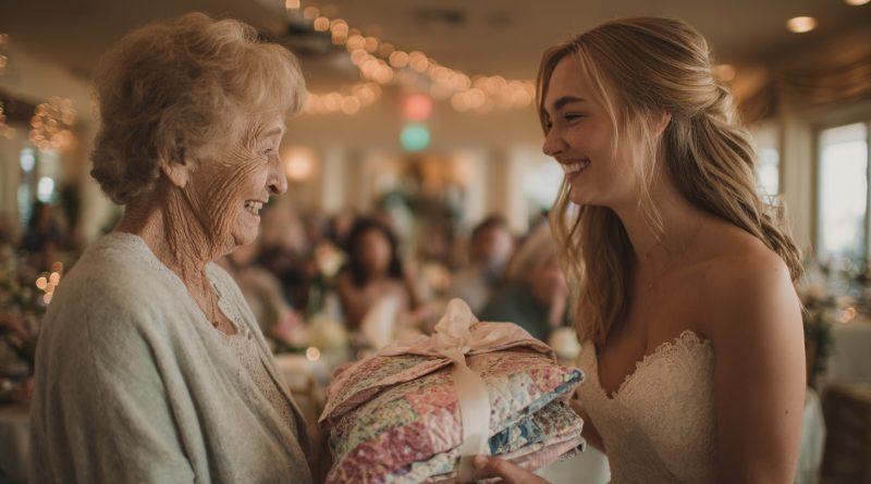 Cuando mi nieta se casaba, solo podía regalarle una colcha de retazos que había confeccionado durante un año entero, pero su reacción a mi regalo me hizo llorar…