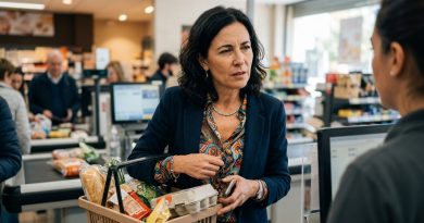 En la caja, la cajera me dijo: “Oh, ¿tu esposo no está contigo otra vez? Ayer estuvo aquí con una rubia tan guapa.” Me congelé — porque ayer se suponía que iba a trabajar hasta tarde.